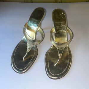Michael Antonio Gold Thong Stiletto Heels Sandals